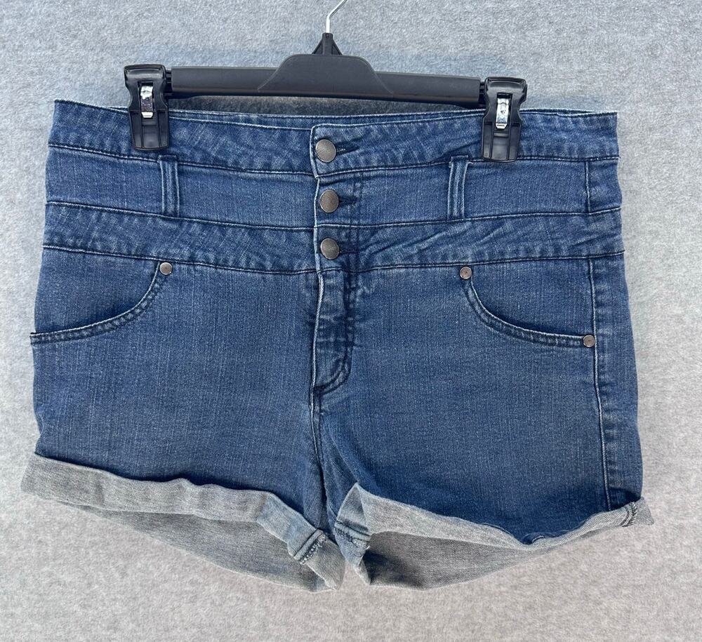 Mossimo Supply Co Junior sz 17 High Waisted Button Up Denim Shorts Cuffed Sailor
